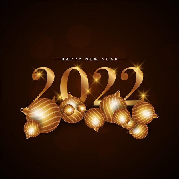 Feliz año nuevo 2022 fondo con vector de bolas de navidad doradas