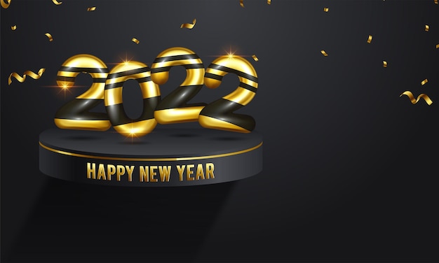 Feliz año nuevo 2022. Ilustración de vector de vacaciones de números metálicos dorados 2022