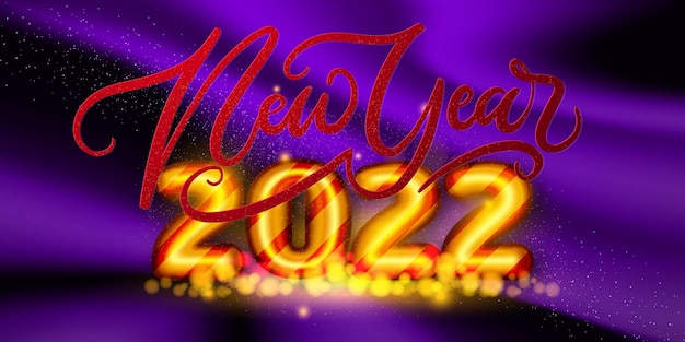 Feliz año nuevo 2022. Ilustración de vector de vacaciones de números metálicos dorados 2022