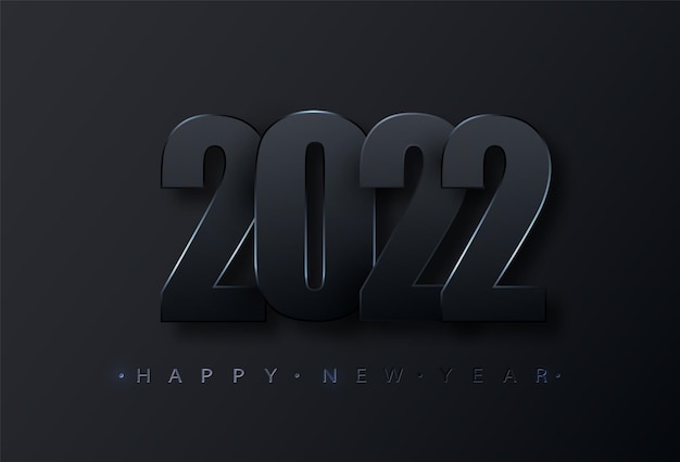 Feliz año nuevo 2022. Números de papel negro. Banner de feliz año nuevo. Ilustración de vacaciones de Vector oscuro.