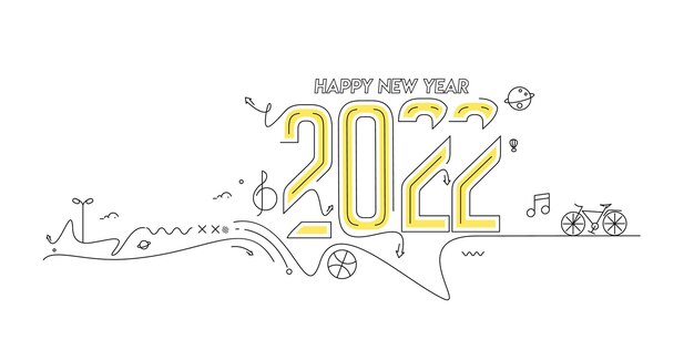 Feliz año nuevo 2022 texto con patrón de diseño mundial de viajes, ilustración vectorial.