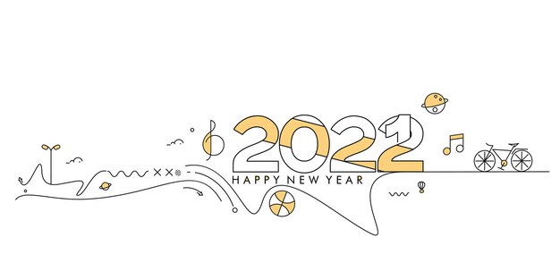 Feliz año nuevo 2022 texto con patrón de diseño mundial de viajes, ilustración vectorial.