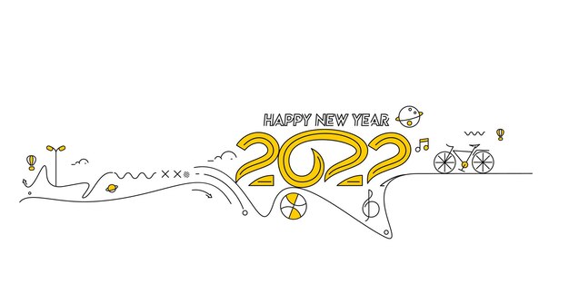 Feliz año nuevo 2022 texto con patrón de diseño mundial de viajes, ilustración vectorial.