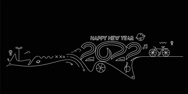 Feliz año nuevo 2022 texto con patrón de diseño mundial de viajes, ilustración vectorial.