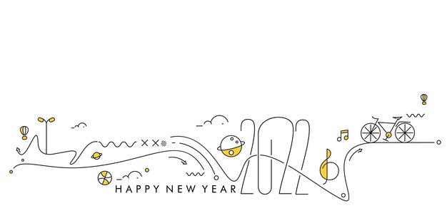 Feliz año nuevo 2022 texto con patrón de diseño mundial de viajes, ilustración vectorial.