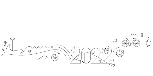 Feliz año nuevo 2022 texto con patrón de diseño mundial de viajes, ilustración vectorial.