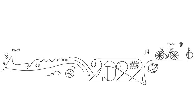 Feliz año nuevo 2022 texto con patrón de diseño mundial de viajes, ilustración vectorial.