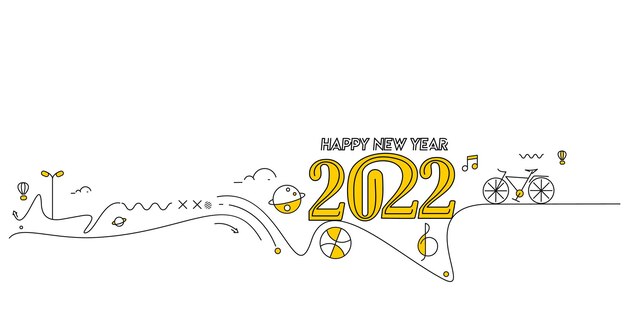 Feliz año nuevo 2022 texto con patrón de diseño mundial de viajes, ilustración vectorial.