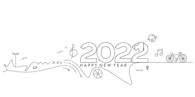 Feliz año nuevo 2022 texto con patrón de diseño mundial de viajes, ilustración vectorial.