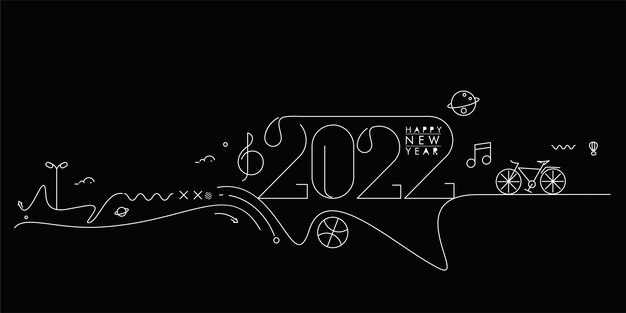 Feliz año nuevo 2022 texto con patrón de diseño mundial de viajes, ilustración vectorial.