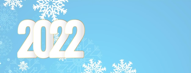 Feliz año nuevo 2022 vector de diseño de banner de copos de nieve azul suave