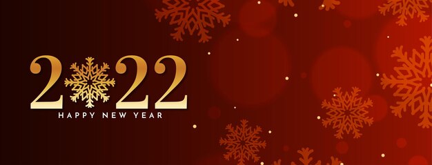 Feliz año nuevo 2022 vector de diseño de banner rojo bokeh