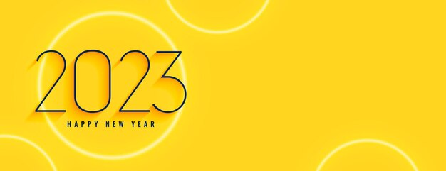 Feliz año nuevo 2023 banner amarillo en estilo minimalista