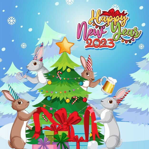 Feliz Año Nuevo 2023 Banner en tema de Navidad