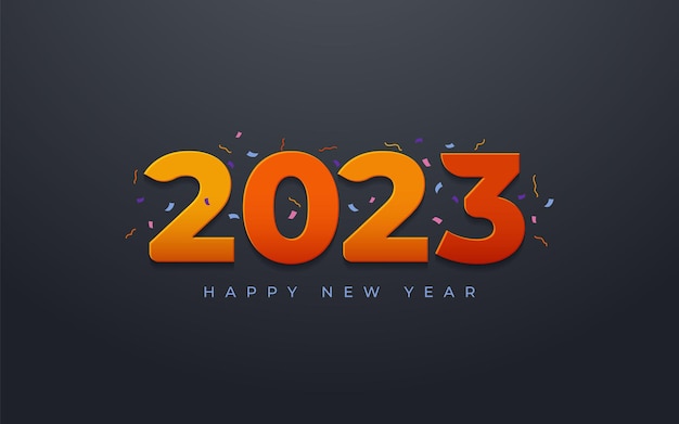 Vector gratuito feliz año nuevo 2023. concepto de diseño de plantilla para la celebración de 2023 con fondo oscuro.