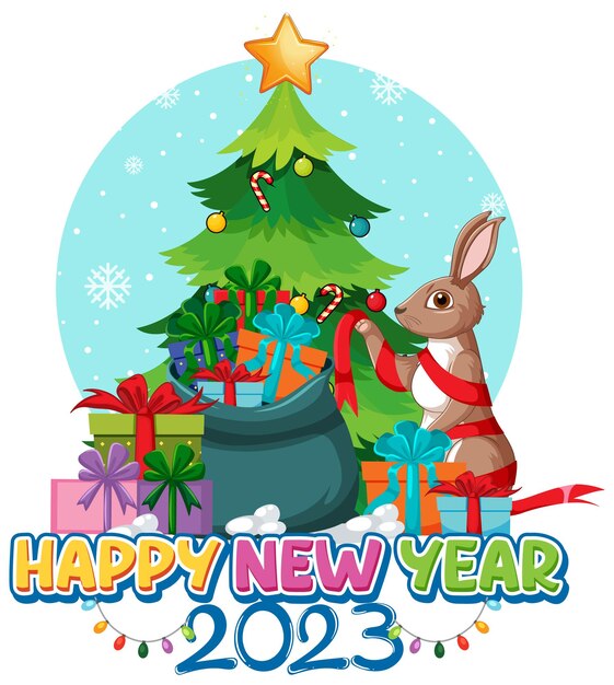 Feliz año nuevo 2023 con diseño de banner de conejo.