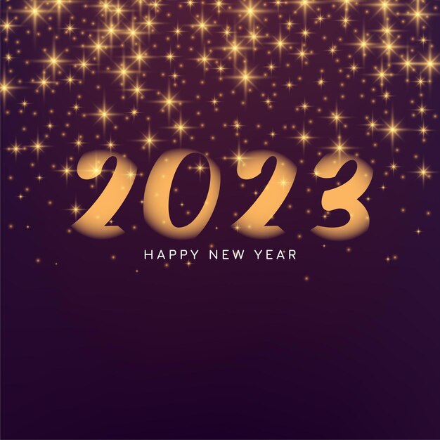 Feliz año nuevo 2023 diseño de fondo de estrellas brillantes