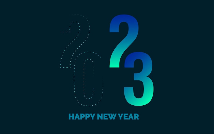 Vector gratuito feliz año nuevo 2023 diseño de texto para folleto diseño plantilla tarjeta banner ilustración vectorial