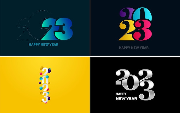 Feliz Año Nuevo 2023 diseño de texto Portada del diario de negocios para 2023 con deseos Diseño de folleto plantilla tarjeta banner Año Nuevo Ilustración vectorial