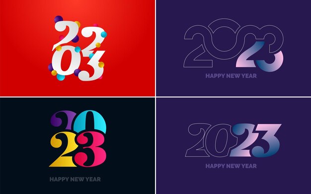 Feliz Año Nuevo 2023 diseño de texto Portada del diario de negocios para 2023 con deseos Diseño de folleto plantilla tarjeta banner Año Nuevo Ilustración vectorial