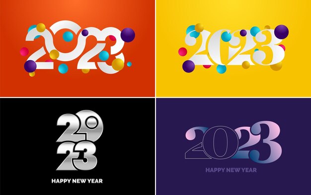 Feliz Año Nuevo 2023 diseño de texto Portada del diario de negocios para 2023 con deseos Diseño de folleto plantilla tarjeta banner Año Nuevo Ilustración vectorial