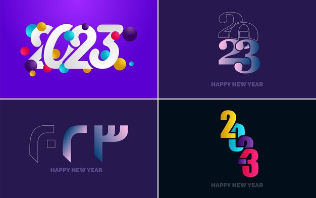 Feliz Año Nuevo 2023 diseño de texto Portada del diario de negocios para 2023 con deseos Diseño de folleto plantilla tarjeta banner Año Nuevo Ilustración vectorial