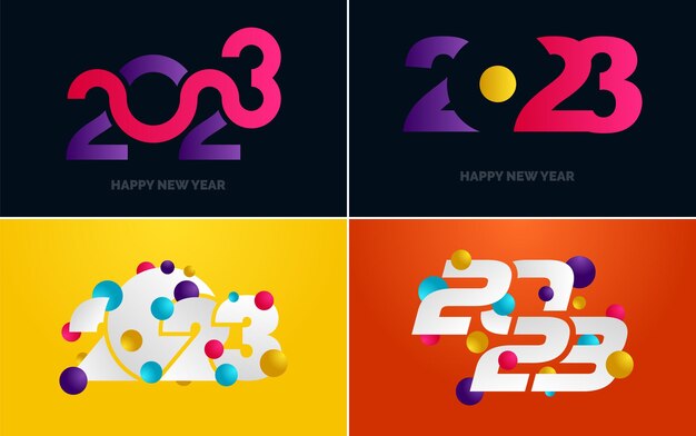 Feliz Año Nuevo 2023 diseño de texto Portada del diario de negocios para 2023 con deseos Diseño de folleto plantilla tarjeta banner Año Nuevo Ilustración vectorial