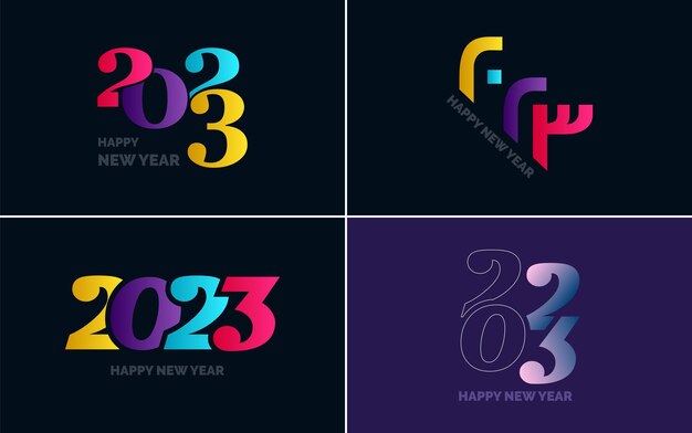Feliz Año Nuevo 2023 diseño de texto Portada del diario de negocios para 2023 con deseos Diseño de folleto plantilla tarjeta banner Año Nuevo Ilustración vectorial