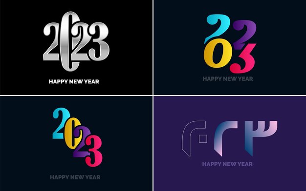 Feliz Año Nuevo 2023 diseño de texto Portada del diario de negocios para 2023 con deseos Diseño de folleto plantilla tarjeta banner Año Nuevo Ilustración vectorial