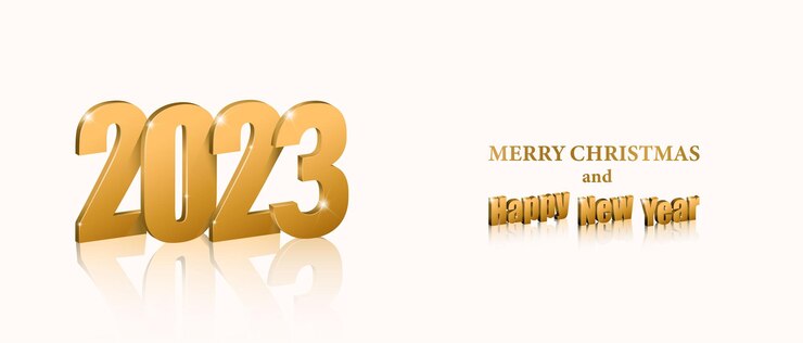 Vector gratuito feliz año nuevo 2023. feliz navidad. plantilla para tarjeta de felicitación, pancarta, volante. oro 2023.