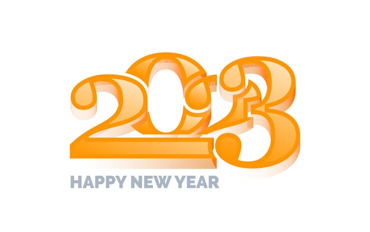 Vector gratuito feliz año nuevo 2023 fondo blanco diseño de logotipo de texto