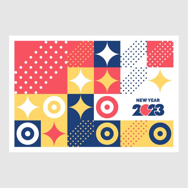 Feliz año nuevo 2023 Fondo geométrico mosaico Ilustración vectorial