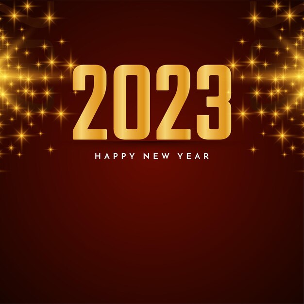 Feliz año nuevo 2023 fondo rojo diseño de estrellas doradas