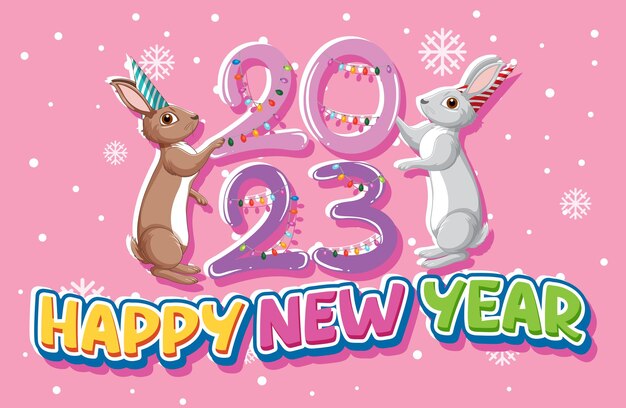 Feliz año nuevo 2023 con lindo diseño de pancarta de conejo