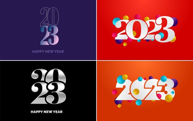 Feliz año nuevo 2023 paquete de diseño de texto para folleto diseño plantilla tarjeta banner año nuevo ilustración vectorial