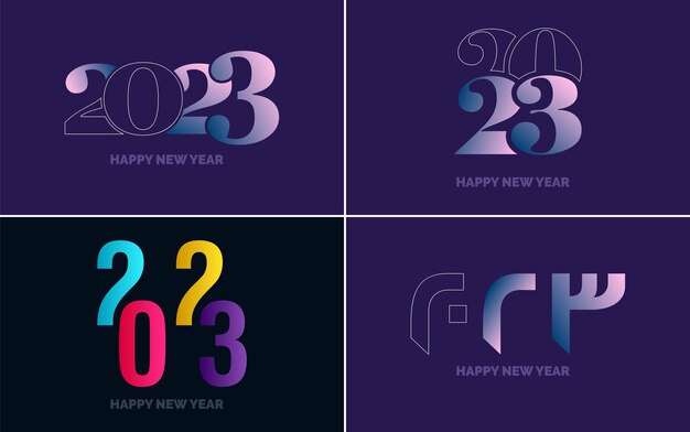 Feliz año nuevo 2023 paquete de diseño de texto para folleto diseño plantilla tarjeta banner año nuevo ilustración vectorial