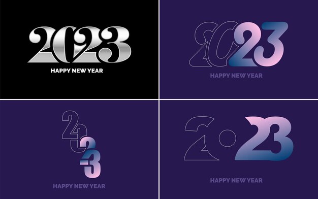 Feliz año nuevo 2023 paquete de diseño de texto para folleto diseño plantilla tarjeta banner año nuevo ilustración vectorial