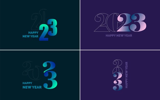 Feliz año nuevo 2023 paquete de diseño de texto para folleto diseño plantilla tarjeta banner año nuevo ilustración vectorial