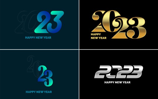 Feliz año nuevo 2023 paquete de diseño de texto para folleto diseño plantilla tarjeta banner año nuevo ilustración vectorial