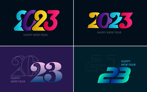 Feliz año nuevo 2023 paquete de diseño de texto para folleto diseño plantilla tarjeta banner año nuevo ilustración vectorial