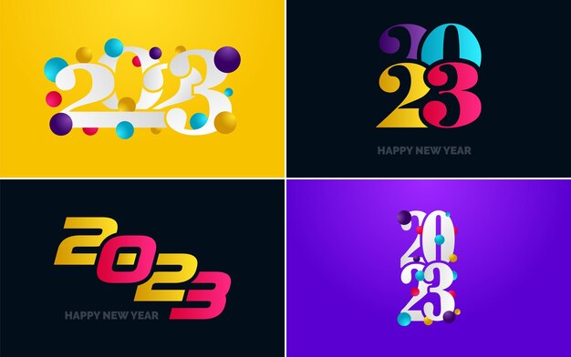 Feliz año nuevo 2023 paquete de diseño de texto para folleto diseño plantilla tarjeta banner año nuevo ilustración vectorial