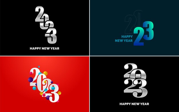 Feliz año nuevo 2023 paquete de diseño de texto para folleto diseño plantilla tarjeta banner año nuevo ilustración vectorial