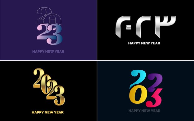 Feliz año nuevo 2023 paquete de diseño de texto para folleto diseño plantilla tarjeta banner año nuevo ilustración vectorial