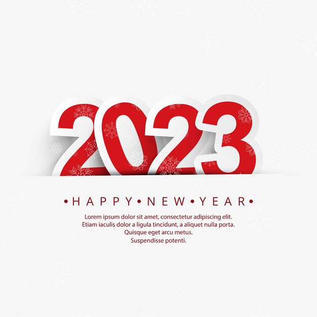 Feliz año nuevo 2023 tarjeta de vacaciones con fondo blanco.