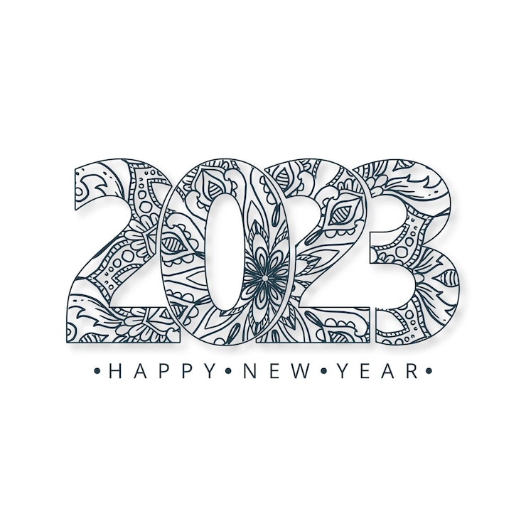 Vector gratuito feliz año nuevo 2023 tarjeta de vacaciones con fondo blanco.
