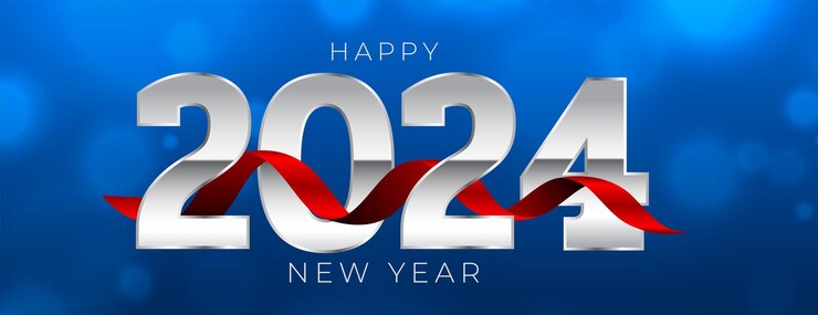 Vector gratuito feliz año nuevo 2024 bandera del festival de invierno con decoración de cinta