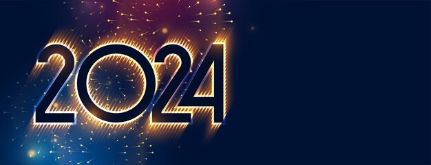 feliz año nuevo 2024 banner de celebración de fuegos artificiales con vector de efecto brillante