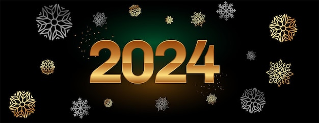 feliz año nuevo 2024 desea banner con decoración de copos de nieve vector