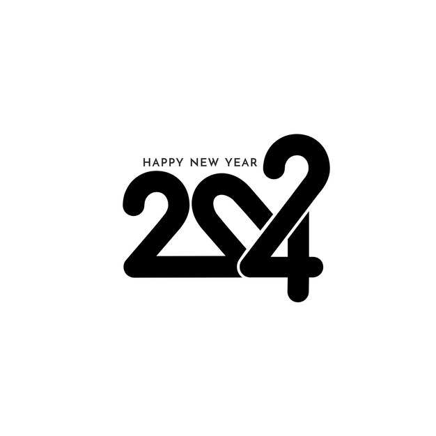 Feliz año nuevo 2024 diseño de texto en vector de fondo blanco