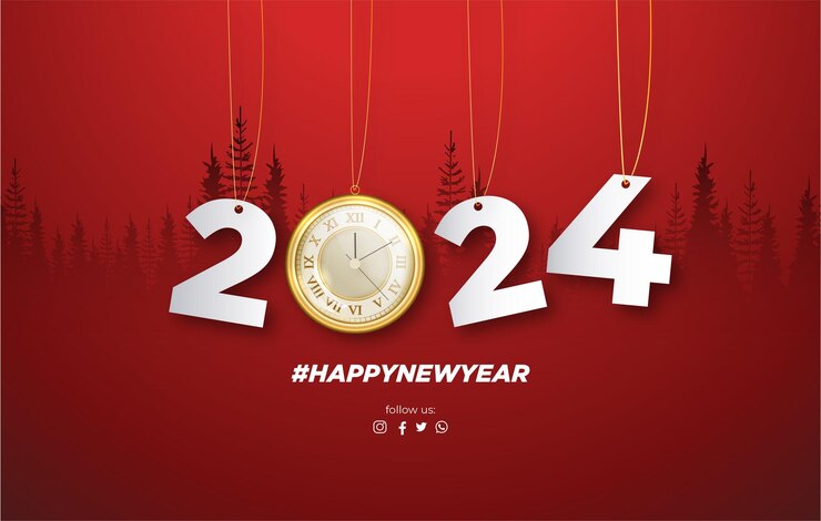 Vector gratuito feliz año nuevo 2024 fondo de banner con paisaje navideño